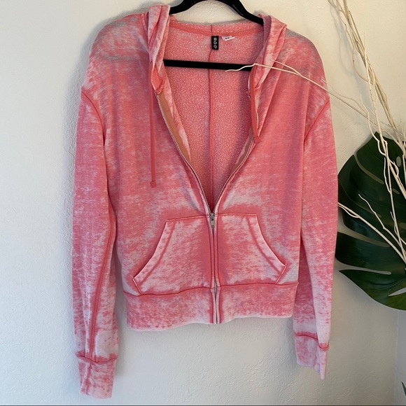 Pink Acid Wash Light Weight Zip Up Hoodie By BP - Picture 9 of 11